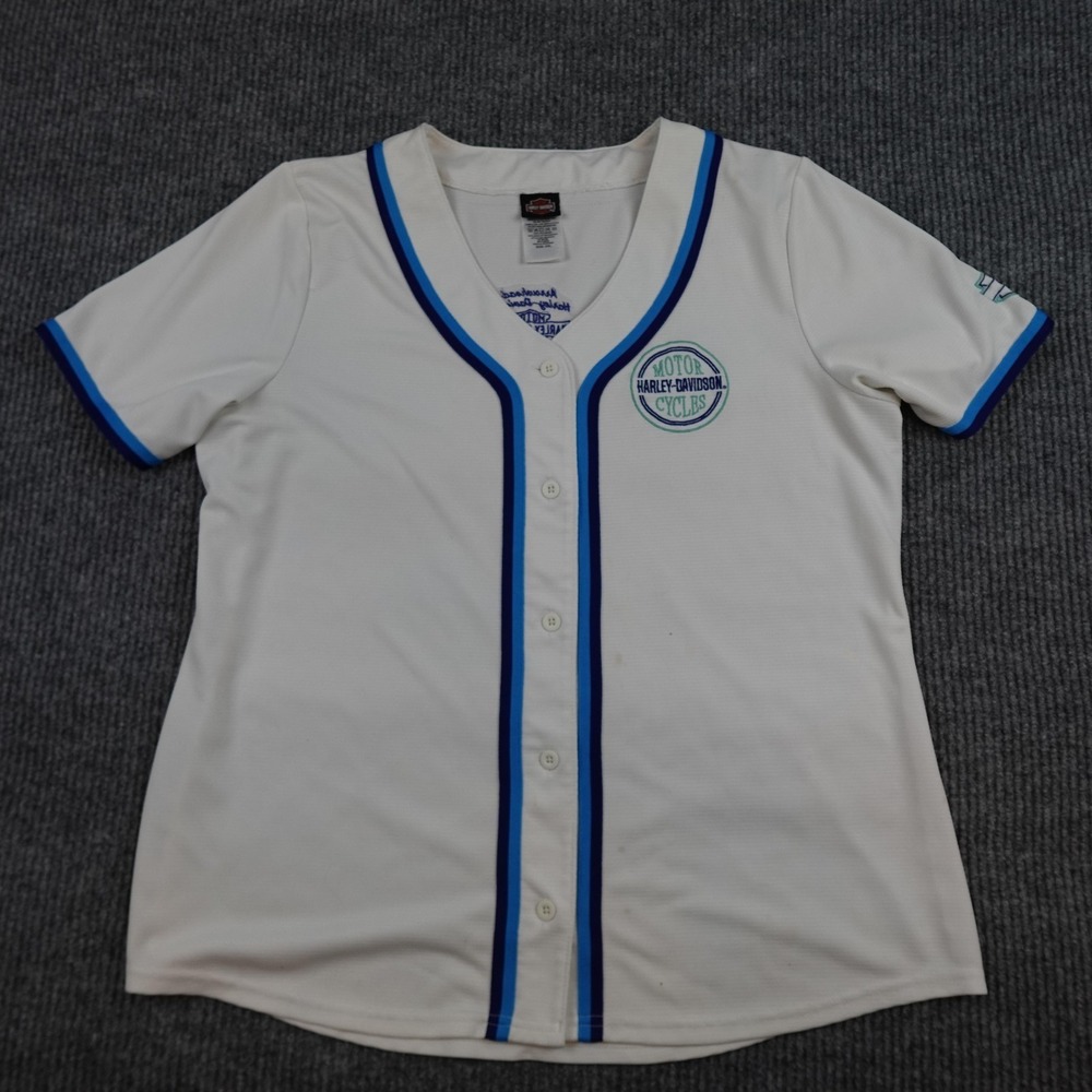 Harley-Davidson Shirt Womens XXL White Button Jersey V Neck Mesh Motorcycle
